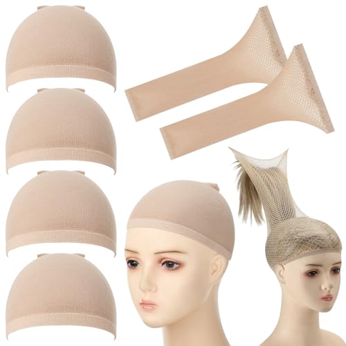 FineCheer Beige 6 Pcs Mesh Wig Cap for Long Hair