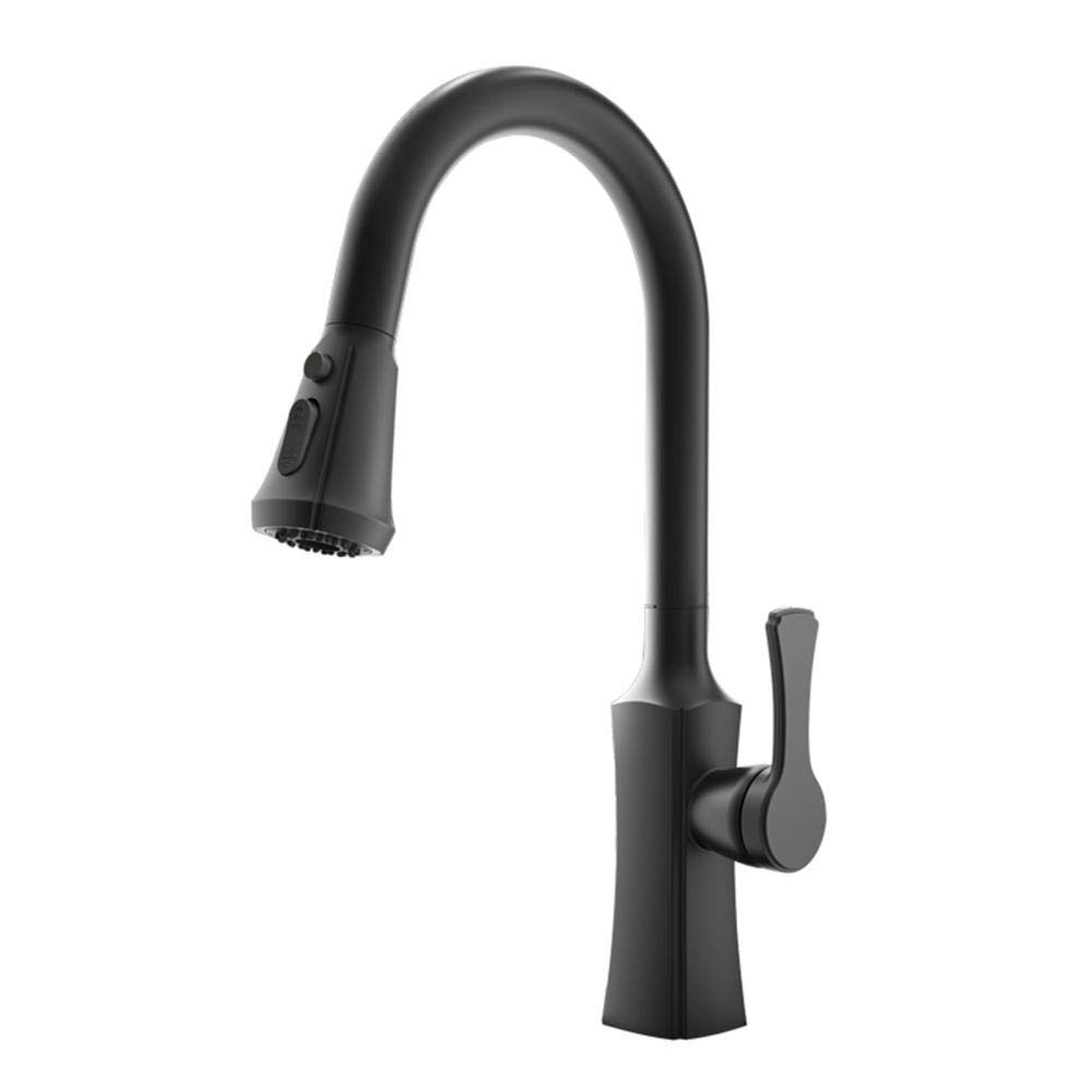 Mitigeur cuisine noir télescopique rotatif à 2 modes de jet d'eau