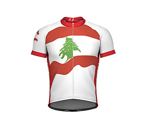 ScudoPro Lebanon Emblem Full Zipper Bike Short Sleeve Cycling Jersey for Men - Size L Multicolored
