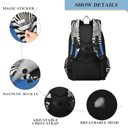 Zebra Blue Backpack Lightweight Bookbag Laptop Backpack College School Bag for Teen Boys and Girls with Reflective Stripes3