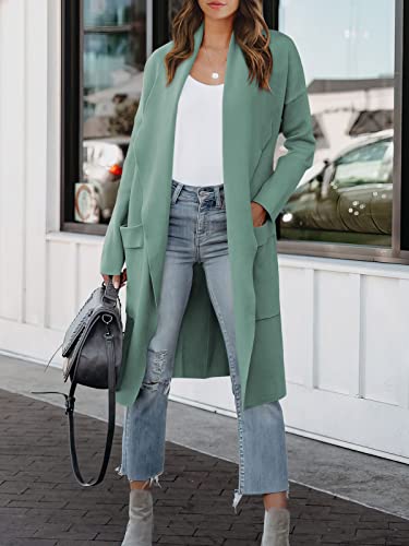 Prinbara Women's 2023 Casual Long Cardigan Sweater Open Front Draped Lapel Knit Warm Oversized Coat Jacket Soft Cozy Duster Outwear Fall Clothes With Pockets 5Pa80-Guanghuilv-L Gray Green #TOP5