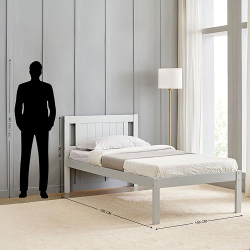 Image of Home Centre | Helios Taylor Lyra Single Bed | Solid Wood | Grey