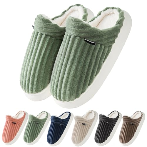Donpapa Zapatillas de Estar por Casa Mujer Hombre Invierno pantuflas Cálido Memoria Antideslizante Confortable Espuma Suave Interior Exterior Verde manzana 270