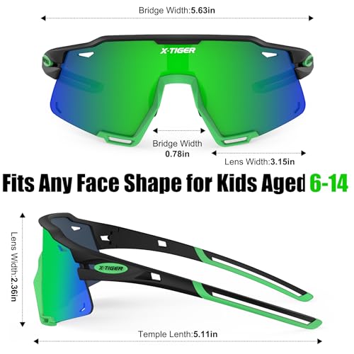 Image of X-TIGER Polarized Kids Sunglasses Youth Baseball Sunglasses UV400 Boys Girls Sports Sun Glasses for Softball Cycling Scooter
