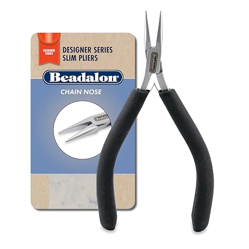 Beadalon Designer Series Slim Chain Nose Pliers, Black Vinyl-Free Grips, Stainless Steel, Box Joint, Double Leaf Springs, 5.75 in