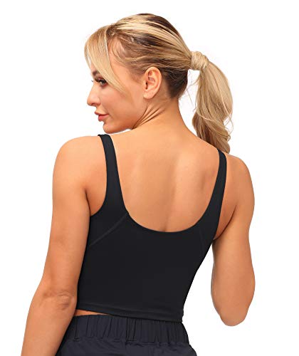 Dragon Fit Sports Bra for Women Longline Padded Bra Yoga Crop Tank Tops Fitness Workout Running Top (Medium, Black)