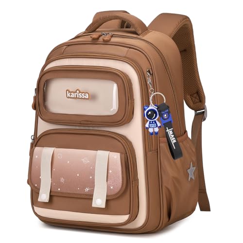 Amythe Mochila Niño Transpirable, Mochilas Escolares Primaria Ergonómica con Franjas Reflectantes, Mochila Oxford Colegio para Niños 7 a 11 años, Marrón