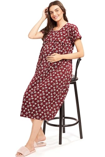 Image of AV2 Women Cotton Printed Maternity Nursing & Feeding Relaxed Fit Nighty -3147