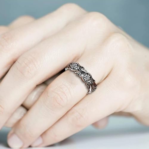 Filigree Flower Antique Design Wedding Engagement Band Ring for Women in 925 Sterling Silver White Gold Finish 5