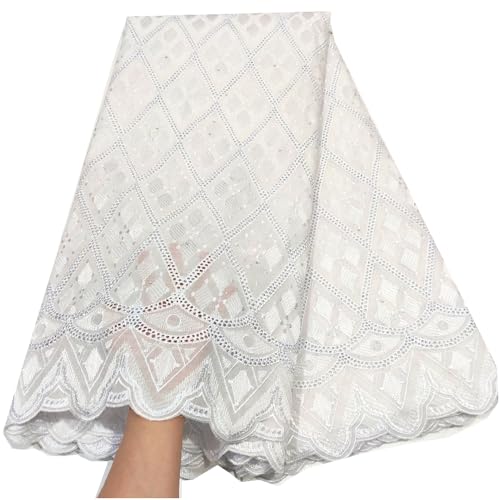 LadyQ 5 Yards Embroidery Cotton Lace Fabric African Swiss Voile