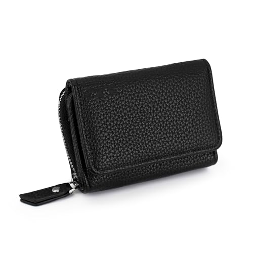 Small Wallet for Woman, Ladies Fashion Trifold Leather Wallet, Multi Card Holder Wallet with Zipper Coin Pocket (Black)