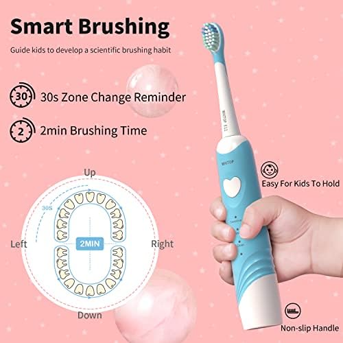 WHITOP ED05 Kids Electric Toothbrush, Wireless Charging IPX8 Waterproof Sonic Electronic Toothbrushes with Timer, 3 Modes Rechargeable Automatic Toothbrush for Children Boys and Girls