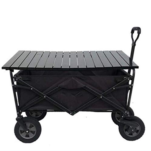 Carrito de jardín plegable para camping, soporte de tubo de acero, carga de 80 kg, para pesca, picnic, campamento, fotografía, compras, portátil, camión + escritorio, negro