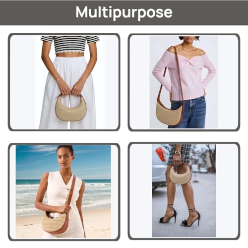 Straw Crossbody Shoulder Bag,Beach Woven Hobo Bag Shoulder Underarm Bag ，Chic Crescent Purses with Adjustable Straps2