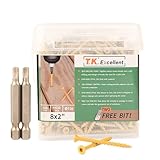 T.K.Excellent Deck Screws 2 Inch Wood Screws #8 x 2, 630 Pcs, Rust Resistant Structural Screw Fence Screw Torx Drive Screws, Two T20 Bits, Brilliant Yellow Ruspert Coating Rust Proof
