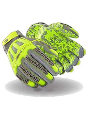 Magid Glove & Safety TRX746 Windstorm Series Impact Gloves | ANSI A6 Cut Resistant Hi-Viz Safety Work Gloves with Cool Mesh Venting, Grey/Yellow/Camo, Size 8/M (6 Pairs)