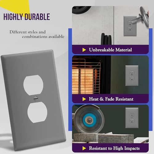 Image of ENERLITES Duplex Receptacle Outlet Wall Plate, Jumbo Electrical Outlet Cover, Gloss Finish, Oversized 1-Gang 5.51 inch x 3.50 inch, Polycarbonate Thermoplastic, 8821O-GY, Gray