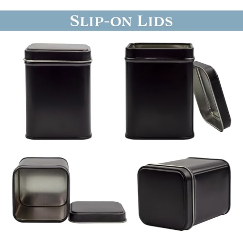 Cornucopia Brands Square Black Metal Tins (6-Pack); for Tea, Gift Boxes, and Storage, 3-Inch Tall, 1-Cup Capacity