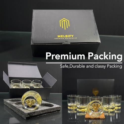 Image of Melbify Gold Elephant Whiskey Glass Gift Set | 4 Pc Set | 300 ml | Ultra Premium | Gold-Bottomed | Imported | Luxurious | Ideal for Wedding Gifts, Anniversary, VIP and Corporate Gifts