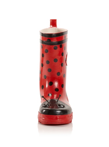 Red Ladybug Natural Rubber Rain Boots With A Pull On Heel Tab2