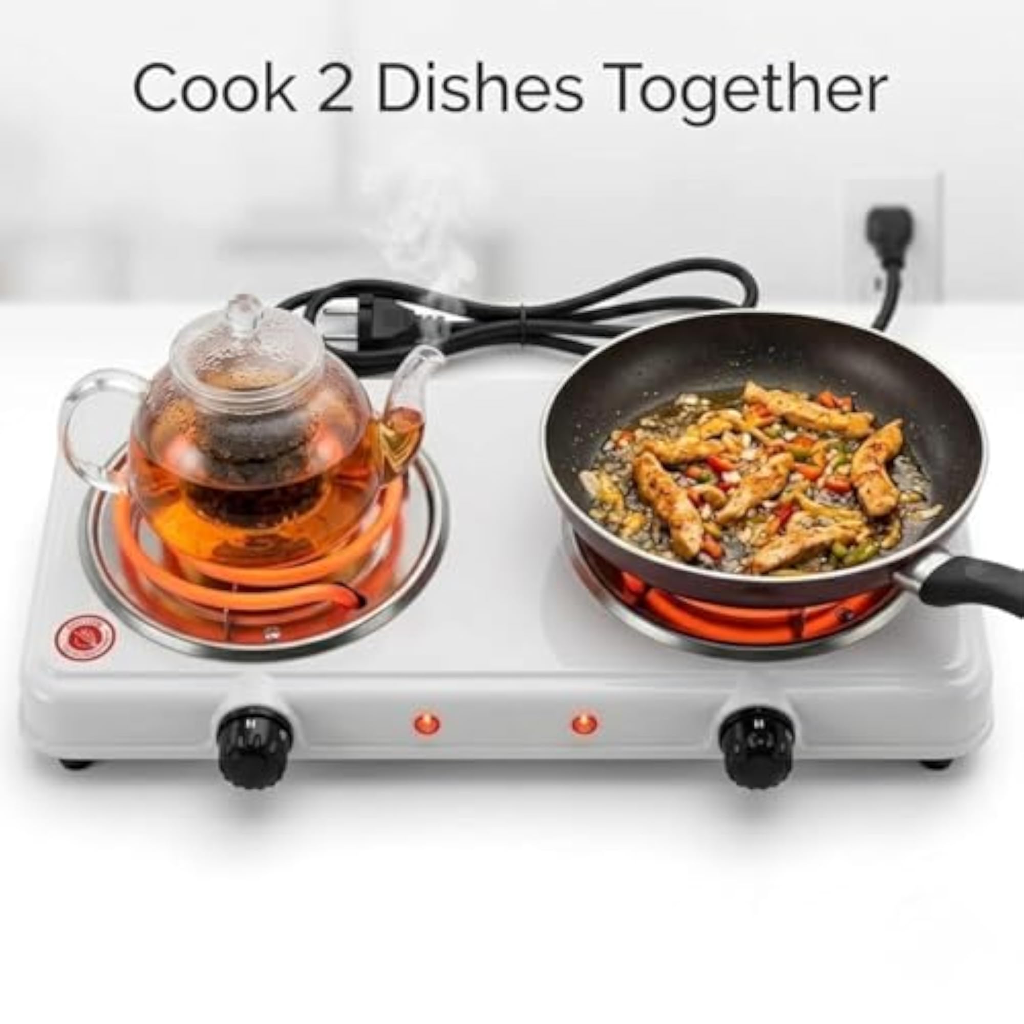 2000W Electric Double Burner Hot Plate, Compact Cooking Appliance