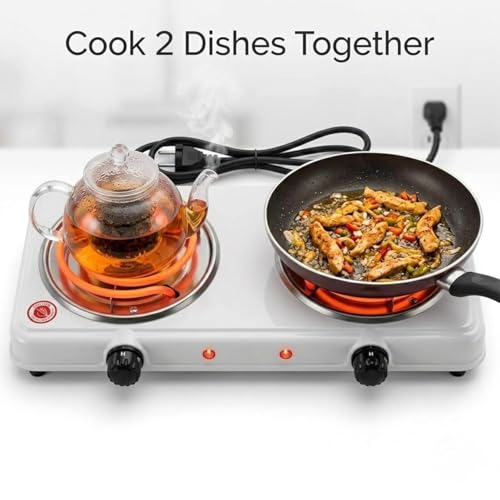 Image of Perfect 2000W Electric Double Burner Hot Plate Portable Dual Cooking Stove with Adjustable Temperature Control Compact Electric Cooktop for Home Office Travel With Warranty of 2 years
