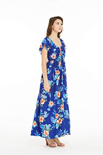 Image of Matchable Family Hawaiian Luau Men Women Girl Boy Clothes in Hibiscus Blue