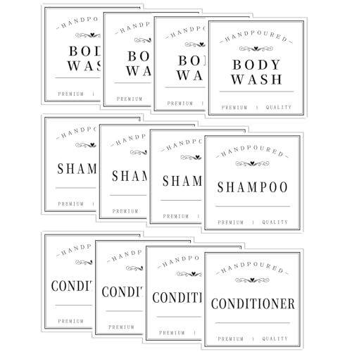 HVSWLY 12PCS Bathroom Labels for Bottles Minimalist Bathroom Organization Labels Waterproof Bottle Labels for Shampoo Conditioner Body Wash(White)