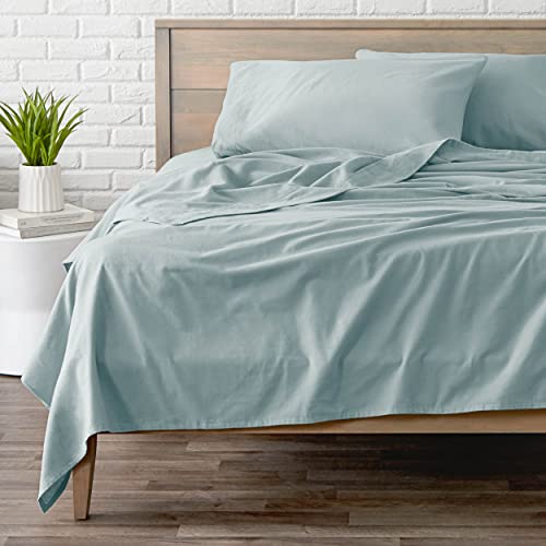 Bare Home Flannel Sheet Set 100% Cotton, Velvety Soft Heavyweight - Double Brushed Flannel - Deep Pocket (Queen, Light Blue)