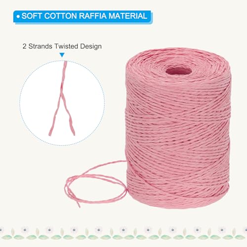 Image of PATIKIL Natural Cotton Raffia Yarn 328 Yard, Crochet Raffia Paper Ribbon for DIY Sun Hat Beach Bag Crochet Yarn Wrapping Knitting, Pink