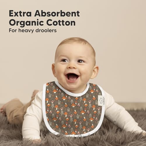 Image of 8-Pack Organic Baby Bibs for Boys, Girls - Soft Cotton Drooling and Teething Bibs for Baby Girl & Boy, Extra Absorbent, Easy to Clean & Put On for Toddler, Newborn, Infant 0-24 Months (Fall Spores)