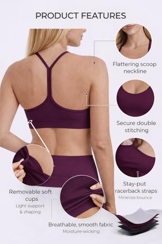 Image of Women's Y-Back Sports Bra with Spaghetti Straps Light Support Yoga Bra Soft Stretchy Low Impact Workout Gym Bralette Tops