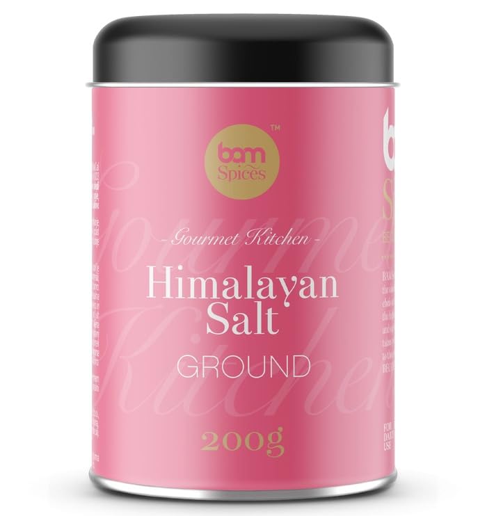 BAM Sal Rosa del Himalaya, 200 g - Sal Fina y Yodada para Cocinar, Hornear y Sazonar - Sazonador Natural para Carne, Pescado y Verduras