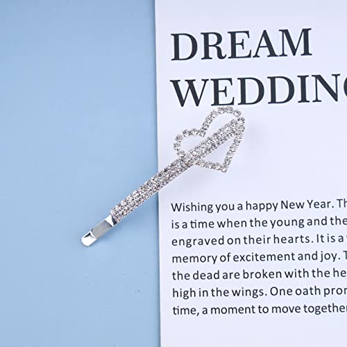 Zeshimb Crystal Love Hair Clip Barrette Vintage Rhinestone Hair Pin Love Heart Bobbry Pin Barrette Silver Heart Hair Clip Headpiece Decoration Wedding Hair Accessories For Women Girls #TOP5
