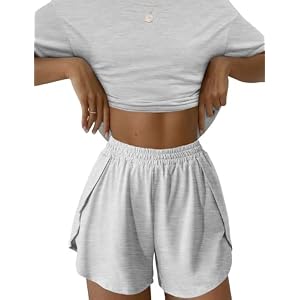 Kistore Summer 2 Piece Pajamas Sets Short Sleeve Sleepwear Pjs Lounge Split Short Sets B-light Grey Medium