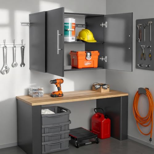 Image of Prepac HangUps 30 inch Upper Garage Cabinet, Bathroom Cabinet Wall Mount, Ideal for Garage, Kitchen and Laundry Organization 30 inch W x 24 inch H x 16 inch D, Black