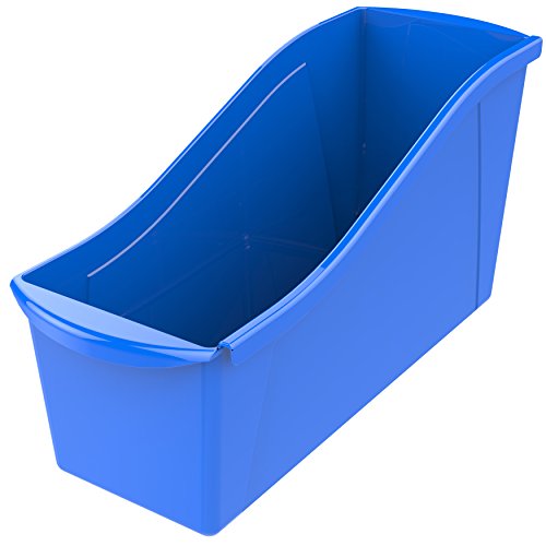 Image of Storex Large Book Bin, Interlocking Plastic Organizer for Home, Office and Classroom, Blue, 6-Pack (71101A06C)