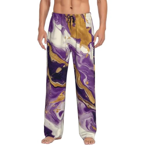 Novastar Mens Pajama Pants Bottoms with Pockets- Purple Gold Marble Swirls Soft Men Pj Pants, Comfy Men Lounge Pants4