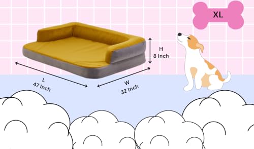 Image of Cutepups Orthopedic Dog Beds for XL pet Bed for Large Dogs Bread, Waterproof XL Dog Bed with Sides, Non-Slip Bottom and with Washable Removable Cover Yellow Color