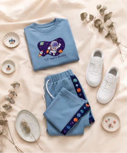 Image of SHODOX Boys Poly Blend Relaxed Fit Co-Ord Set | Printed T-Shirt & Track Pants | Soft Breathable Stylish Summer Casual Comfort Wear for Boys