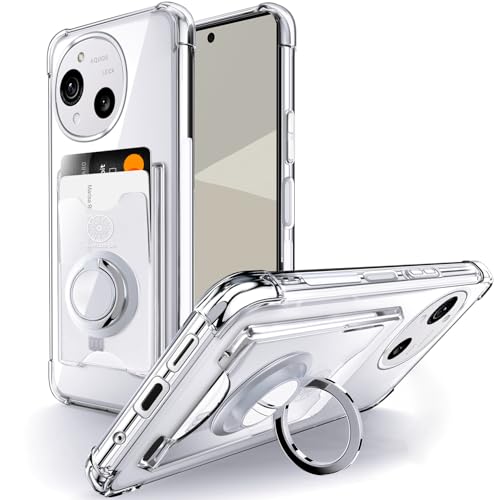 Rockaway AQUOS R9 ケース AQUOS R10 ケース SH-51E SH-51F カード収納 背面ポケット リング付き スタンド機能 耐衝撃 透明 TPU スマホケース シャープ アクオス r9/r10 カバー - クリアのサムネイル