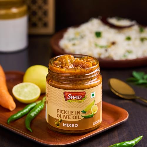 Image of SWAD Mixed Pickle in Olive Oil 200g | Spicy Mixed Achar with Made with Premium Olive Oil | Made with Fresh Mango, Carrot, Lime, Green Chilli, & Traditional Spices