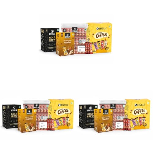Image of Bevzilla Coffee Combo Pack | Gold Brew, Hazelnut & Classic 0.9g Sachets with 20 Assorted | Instant Single Serve Coffee Variety Box (Pack of 3)