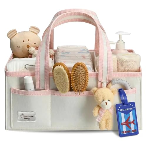 OCEANEVO Cute Felt Diaper Caddy Organiser Bag WITH Luggage Tag AN...
