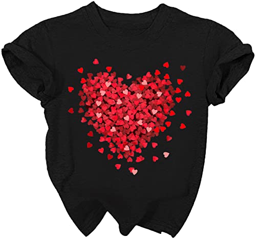 Image of LAZYCHILD Kids Valentine Shirt Girls Valentines Day Shirts Heart Graphic Long Sleeve Striped Tee Tops 5-14 Years
