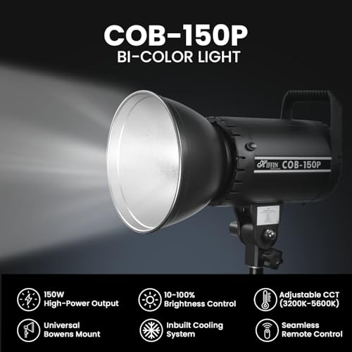 Image of HIFFIN (COB-150P) 150W Bi Color Continuous LED Light with 18CM Reflector & Infrared Remote, AC Power, 3200K-5600K Color Temperature Control, 13800lx @1m, Ideal for Photography and Videography