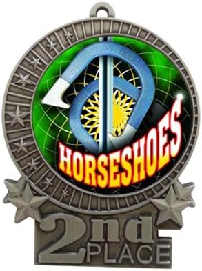 Express Medals 1 to 50 Packs - 3" Horse Shoes 2nd Place Silver Medal with Neck Ribbon Award XMD