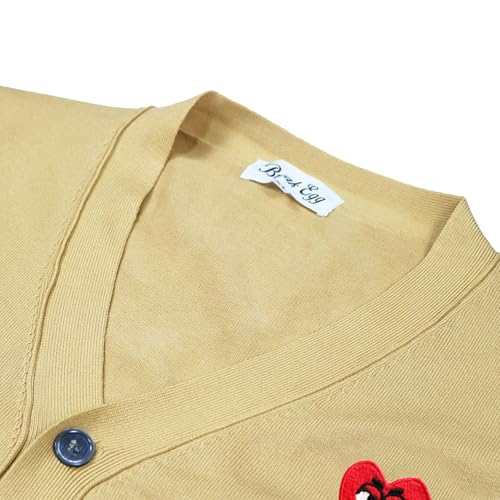 Christmas Santa Claus Printing Men Cardigan V-Neck Red Snag Eyes Heart Embroidery Cotton Button Casual Fit Open Front Sweater3