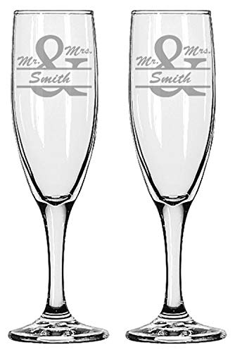 GIFTS INFINITY® Engraved Wedding Champagne Flutes Set of 2 Personalized Toasting Glasses (Mr & Mrs) - Valentine's Day Gift