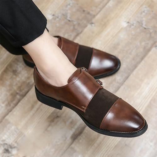 Two Tone Double Monk Dress Oxford Formal Shoes for Men Casual Party Calfskin Leather Breathable Office Slip Resistant Block Heel Anti-Slip Rubber Sole Shoe Slip On2